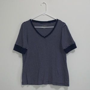 Vintage L.L. Bean navy & white striped v-neck tee